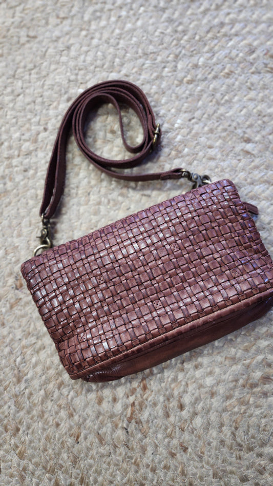 Leather cross body bag-Redwood weave