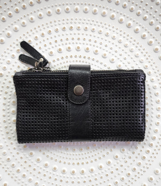 Leather wallet- Black mesh