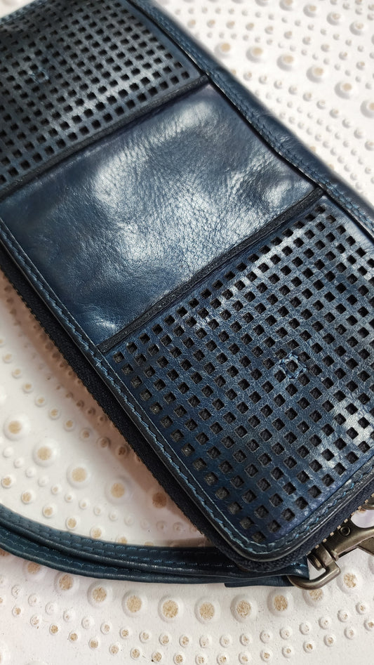 Leather wallet - Dark indigo Blue checkerplate