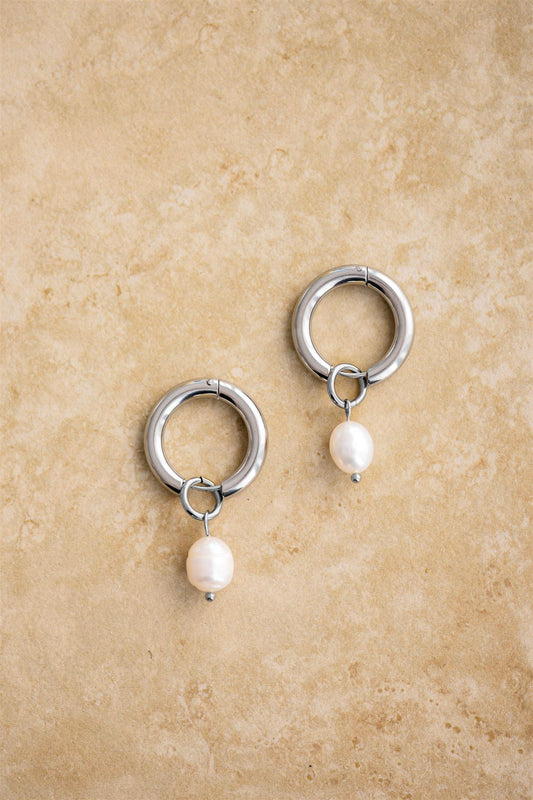 Allegra pearl round silver plated drop earrings