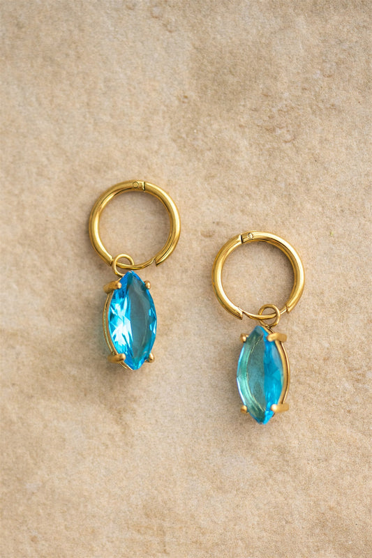 Reef yellow gold plated drop earrings-Aquamarine