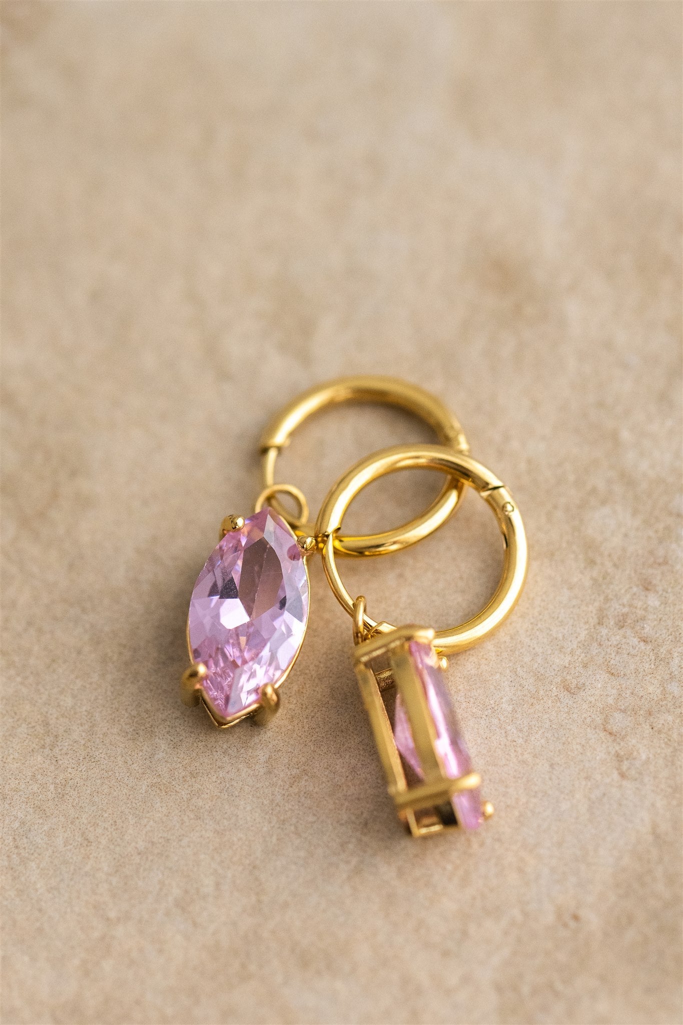 Reef yellow gold plated drop earrings- Rose Quartz